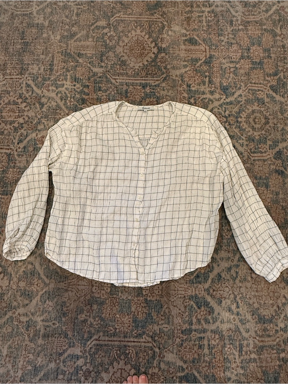 Madewell Cream and Black Windowpane Button-Front Women's Top